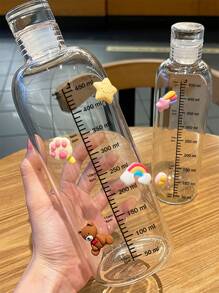 1 botella de agua transparente con pegatina aleatoria, vaso de agua de plástico de 500 ml con escala para la escuela de la oficina en el hogar - transparente - Ver 6