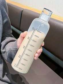 1 botella de agua transparente con pegatina aleatoria, vaso de agua de plástico de 500 ml con escala para la escuela de la oficina en el hogar - transparente - Ver 7