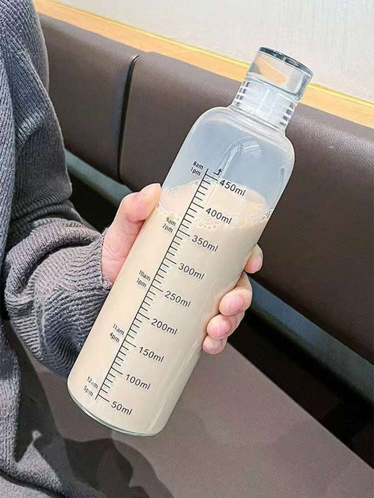 1入組帶隨機貼紙透明水瓶500毫升帶刻度塑料水杯適用於家庭辦公室學校 - 無色 - 查看 7