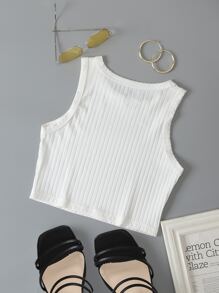 INAWLY Áo hai dây Gân đan màu trơn Cơ bản - trắng - Xem 2