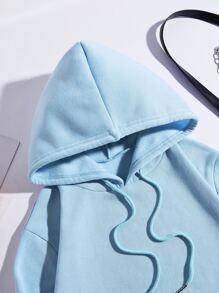 INAWLY Plus Size Kangaroo Pocket Drawstring Thermal Sweatshirt, For Winter - Baby Blue - View 4