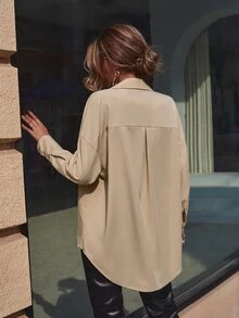 SHEIN Unity Drop Shoulder Button Front Blouse - Apricot - View 2