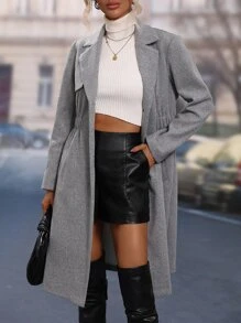 Lapel Collar Single Breasted Overcoat - Grey - View 1