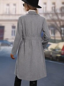 Lapel Collar Single Breasted Overcoat - Grey - View 2