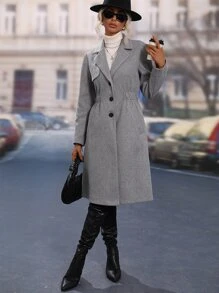 Lapel Collar Single Breasted Overcoat - Grey - View 3