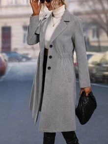 Lapel Collar Single Breasted Overcoat - Grey - View 4