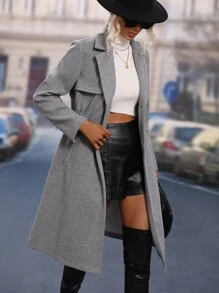 Lapel Collar Single Breasted Overcoat - Grey - View 6