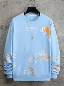 Manfinity 男士標語圖案運動衫 - 淺藍色 - 查看 1