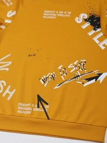 Manfinity 男士標語圖案運動衫無項鏈 - 芥末黃 - 查看 3