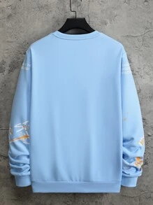 Manfinity 男士標語圖案運動衫 - 淺藍色 - 查看 2