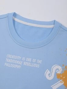 Manfinity 男士標語圖案運動衫 - 淺藍色 - 查看 4