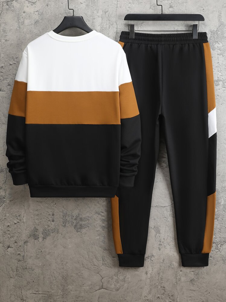 Manfinity Homme Men Letter Graphic Colourblock Sweatshirt & Joggers - Multicolor - View 2