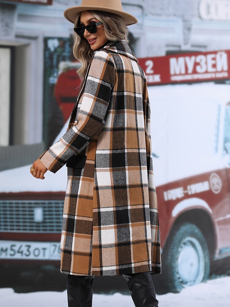 SHEIN LUNE Plaid Print Lapel Neck Overcoat - Multicolor - View 2
