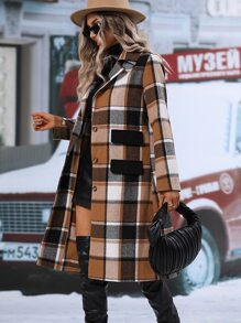 SHEIN LUNE Plaid Print Lapel Neck Overcoat - Multicolor - View 3