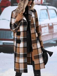 SHEIN LUNE Plaid Print Lapel Neck Overcoat - Multicolor - View 5