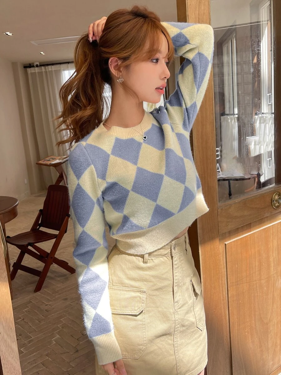 DAZY Jersey corto con patrón de rombo - Multicolor - Ver 1