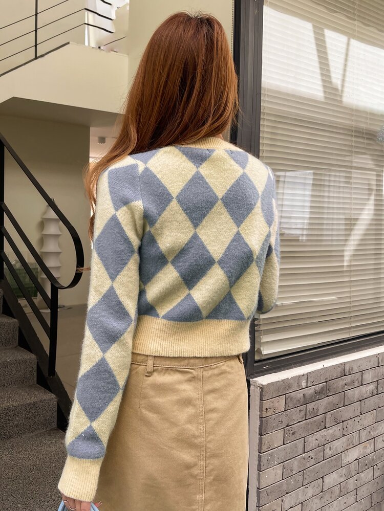 DAZY Jersey corto con patrón de rombo - Multicolor - Añade 3