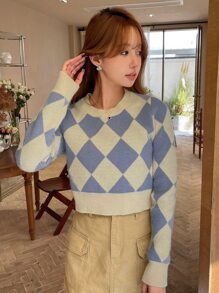 DAZY Jersey corto con patrón de rombo - Multicolor - Ver 4