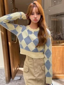 DAZY Jersey corto con patrón de rombo - Multicolor - Ver 6