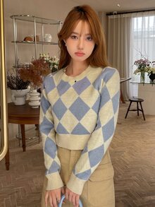 DAZY Jersey corto con patrón de rombo - Multicolor - Ver 7