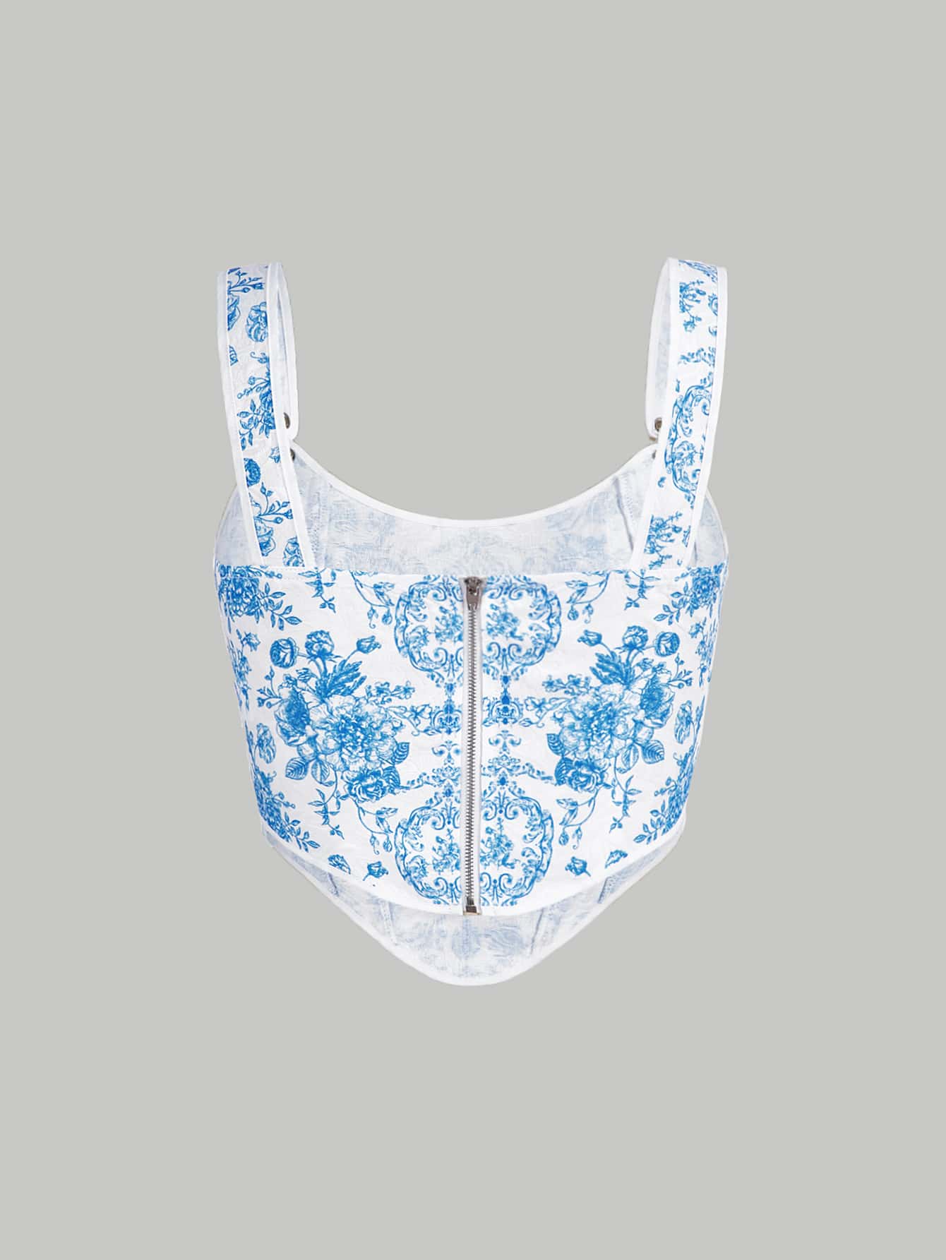 SHEIN MOD 印花後拉鍊打結細節短款背心不帶襯衫 - 藍白色 - 查看 5