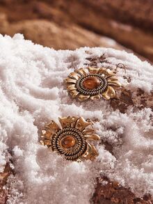 Pendientes largos con diseño de flor - Amarillo Oro - Ver 2