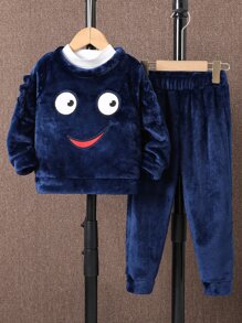 Toddler Boys Cartoon Embroidery Pullover & Joggers - Navy Blue - View 1
