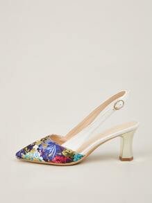 Giày cao gót họa tiết hoa nổi cá sấu PU in họa tiết bất đối xứng, họa tiết ngẫu nhiên - Nhiều màu - Xem 4