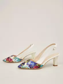 Giày cao gót họa tiết hoa nổi cá sấu PU in họa tiết bất đối xứng, họa tiết ngẫu nhiên - Nhiều màu - Xem 5