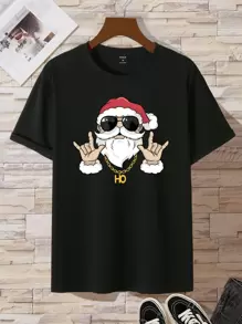 Manfinity Men Christmas Print Tee for Christmas - Black - View 1
