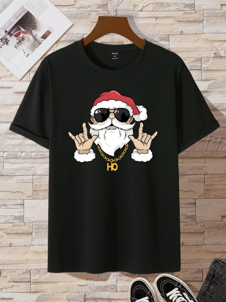 Manfinity 男士聖誕圖案T恤適用於聖誕 - 黑色 - 查看 1