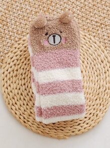 Striped Animal Embroidered Pom Pom Decor Over The Knee Socks - Multicolor - View 2