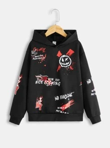 SHEIN 男孩卡通和字母圖案連帽衫和運動褲