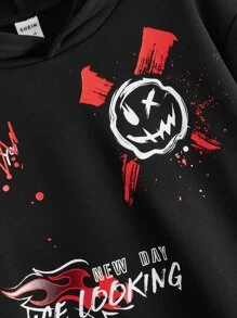 SHEIN 男孩卡通和字母圖案連帽衫和運動褲