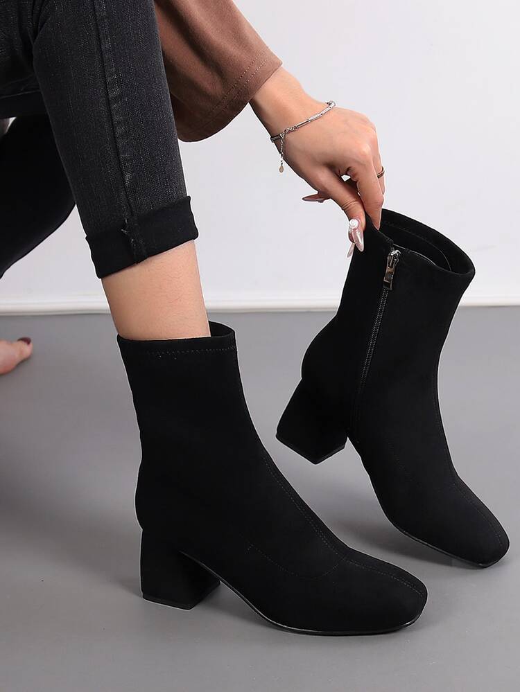 Botas clásicas con cremallera lateral de serraje falso - Negro - Ver 1