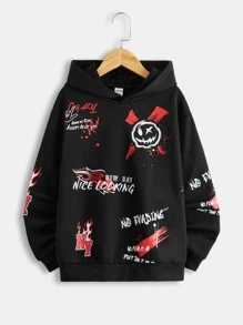 SHEIN 男孩卡通和字母圖案連帽衫和運動褲