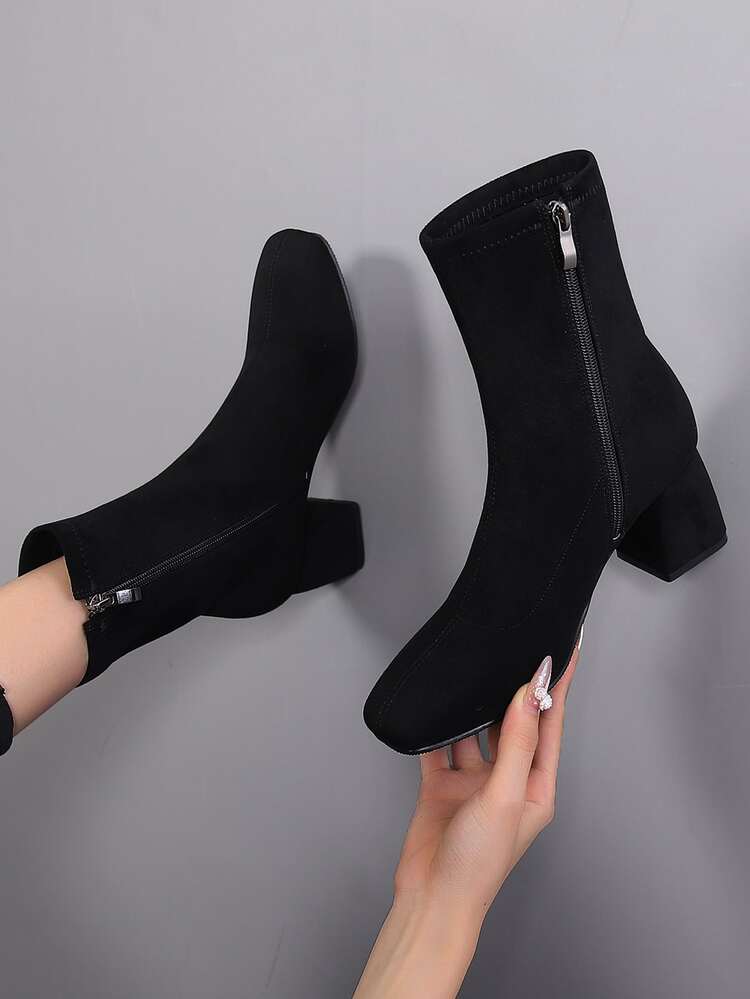 Zip Side Faux Suede Classic Boots - Black - View 6