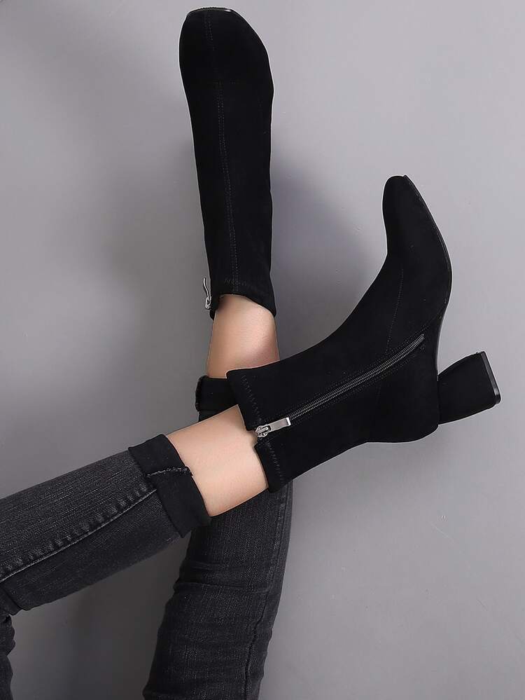 Botas clásicas con cremallera lateral de serraje falso - Negro - Ver 7