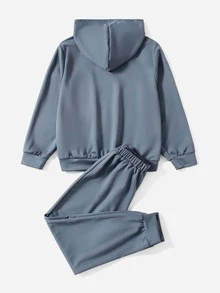 SHEIN Tween Boy Cartoon Graphic Hoodie & Sweatpants - Dusty Blue - View 2