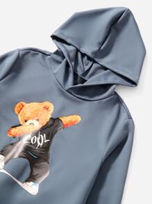 SHEIN Tween Boy Cartoon Graphic Hoodie & Sweatpants - Dusty Blue - View 4