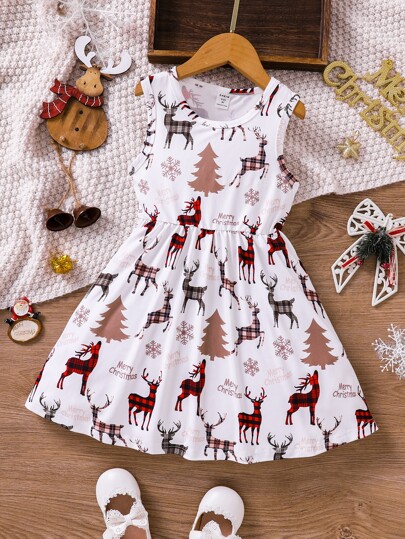Toddler Girls Christmas Print A-line Dress