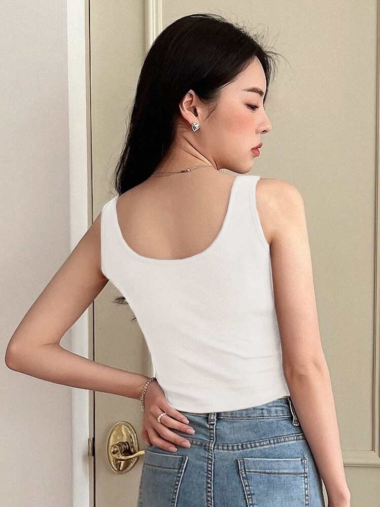 DAZY 純色羅紋針織背心 - 白色 - 查看 2