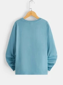SHEIN Leap Crew Áo thun dệt kim dài tay cổ tròn Tween Boy có thiết kế phi hành gia và khẩu hiệu - Màu xanh lam - Xem 2