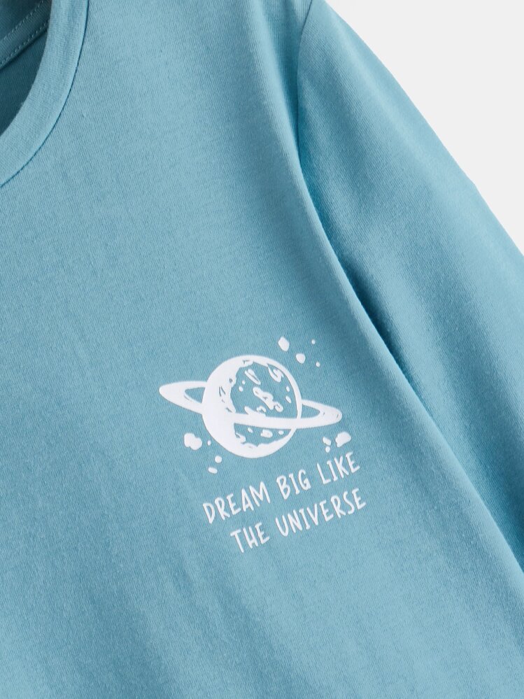 SHEIN Leap Crew Áo thun dệt kim dài tay cổ tròn Tween Boy có thiết kế phi hành gia và khẩu hiệu - Màu xanh lam - Xem 3