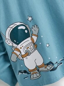 SHEIN Leap Crew Áo thun dệt kim dài tay cổ tròn Tween Boy có thiết kế phi hành gia và khẩu hiệu - Màu xanh lam - Xem 5