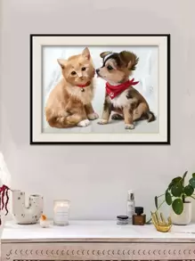1件套貓和小狗樣式DIY無邊框水鑽繪畫 - 彩色 - 查看 1