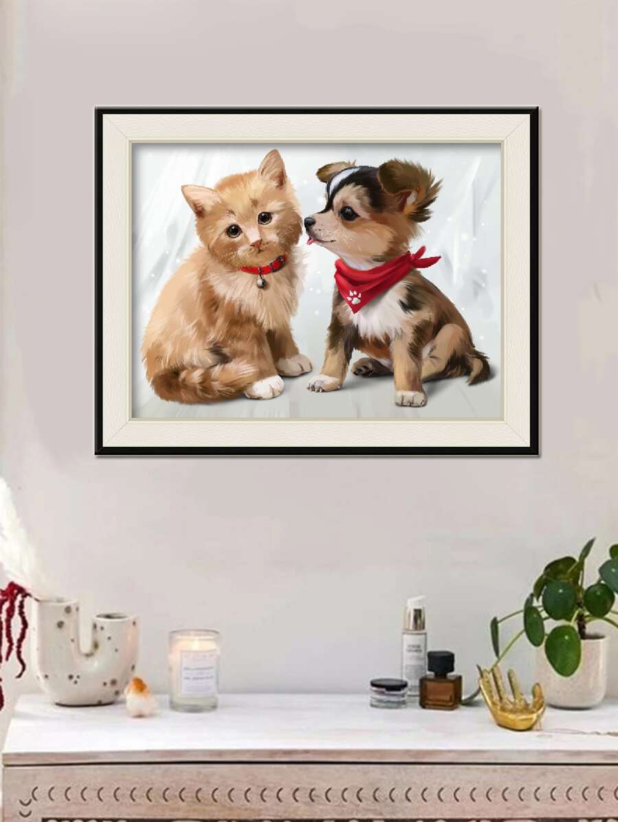 1件套貓和小狗樣式DIY無邊框水鑽繪畫 - 彩色 - 查看 1