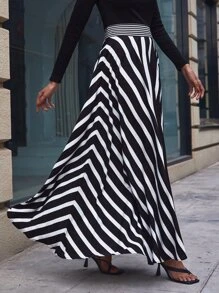 SHEIN Clasi Vertical Striped Maxi Skirt - Black and White - View 3