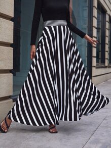 SHEIN Clasi Vertical Striped Maxi Skirt - Black and White - View 5