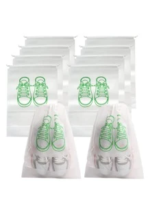 3pcs Cartoon Graphic Travel Packing Bag, Drawstring Shoes Storage Bag For Travel - White - View 1